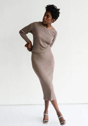 Sonnet James - Long Skirt Set - Ribbed Two-Piece Maxi Skirt - Skirt Set,mocha-rib
