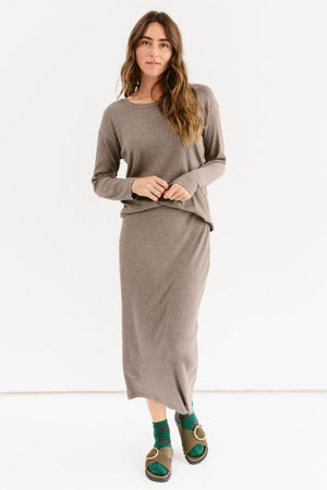 Sonnet James - Long Skirt Set - Ribbed Two-Piece Maxi Skirt - Skirt Set,mocha-rib